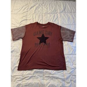 Social Scene Women's XL Short Sleeve Shirt Burgundy Maroon Game Day Mesh Fancy